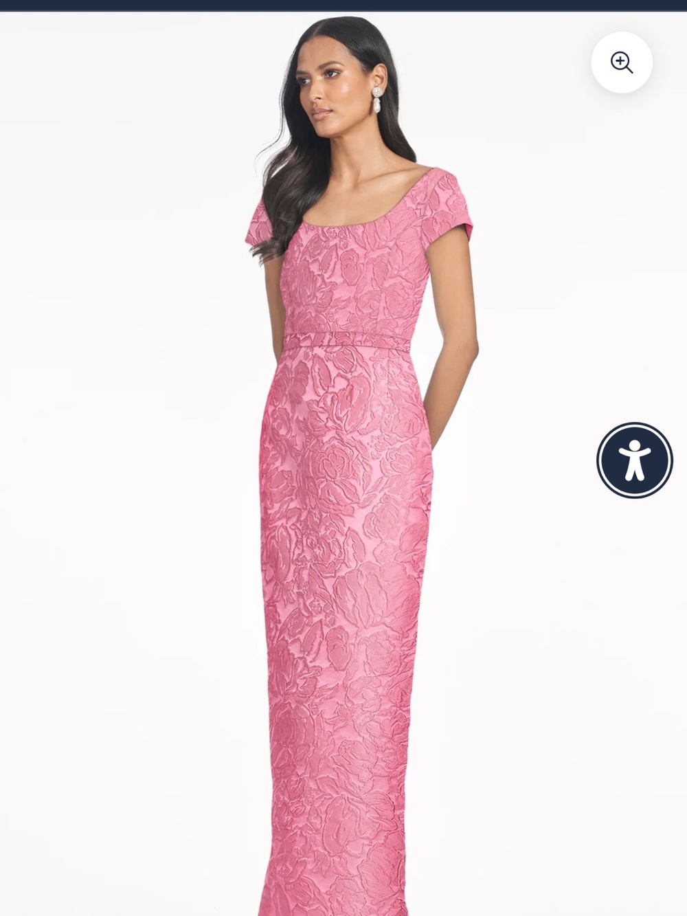 Sachin + Babi Pink Floral Jacquard Cap-Sleeve Maxi Gown